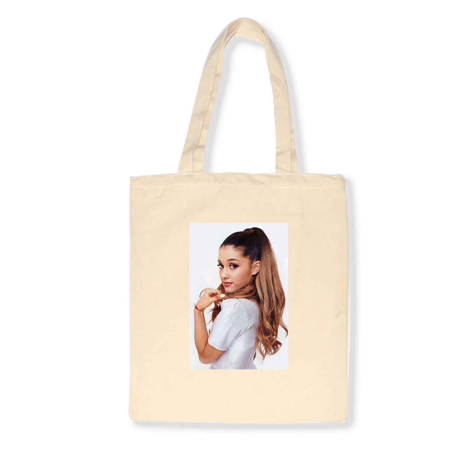 Модная Холщовая Сумка с принтом Ariana Grande, портативная тканевая хлопковая Холщовая Сумка, креативная Холщовая Сумка на плечо, креативная сумка для покупок - Цвет: R142BEIGE