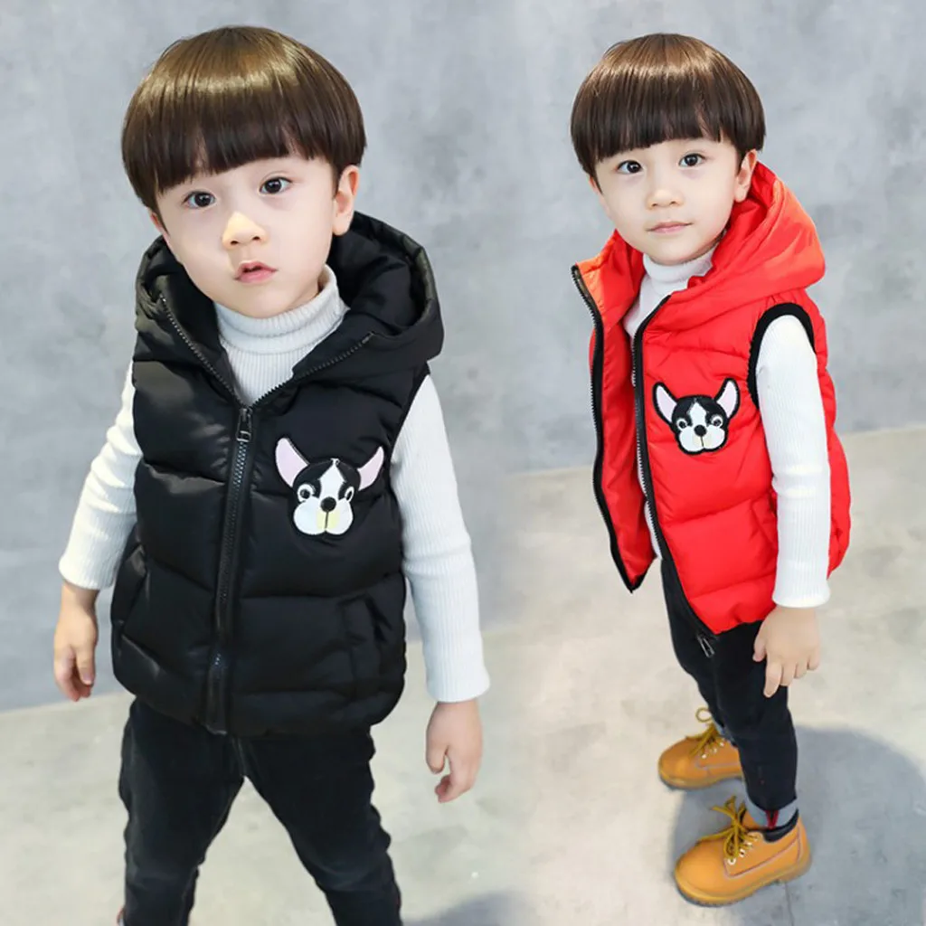 

Baby Girls vest 2019 Winter vest For Girls waistcoat Boys Warm Cartoon Dog Windproof Hooded waistcoat Children Clothes L5010916