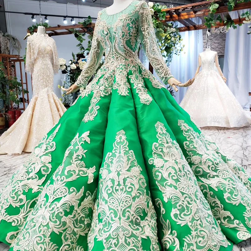 HTL745 мусульманское свадебное платье из Китая с круглым вырезом и длинным рукавом