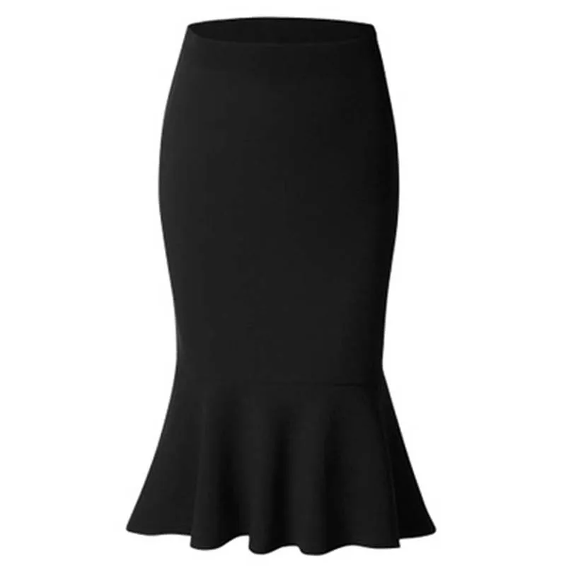 Летняя модная женская юбка-Русалка с высокой талией, Женская офисная одежда, Однотонная юбка, большой размер, длина до колена, юбки-трубы