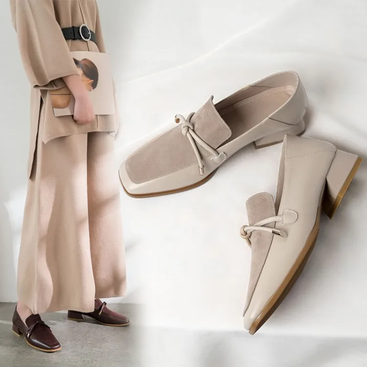 

Pq531-20 Video! New Style Square Head Mixed Colors All Soft And Medium with Loafers Chunky-Heel Mouth Shoes