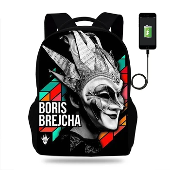 

17inch Boris Brejcha Print Backpack Teenager Boys High School Bags Kids USB Port Backpack Children Mochila