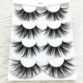 

4pairs MIKIWI E03 dramatic volume lashes 3D REAL MINK hair false eyelashes 25mm extra length and fluffy cross lashes extention