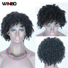 WINBO, бразильские волосы remy, женские парики, афро кудрявые, полностью кружевные парики, натуральный черный цвет, предварительно выщипанные волосы, Детские волосы