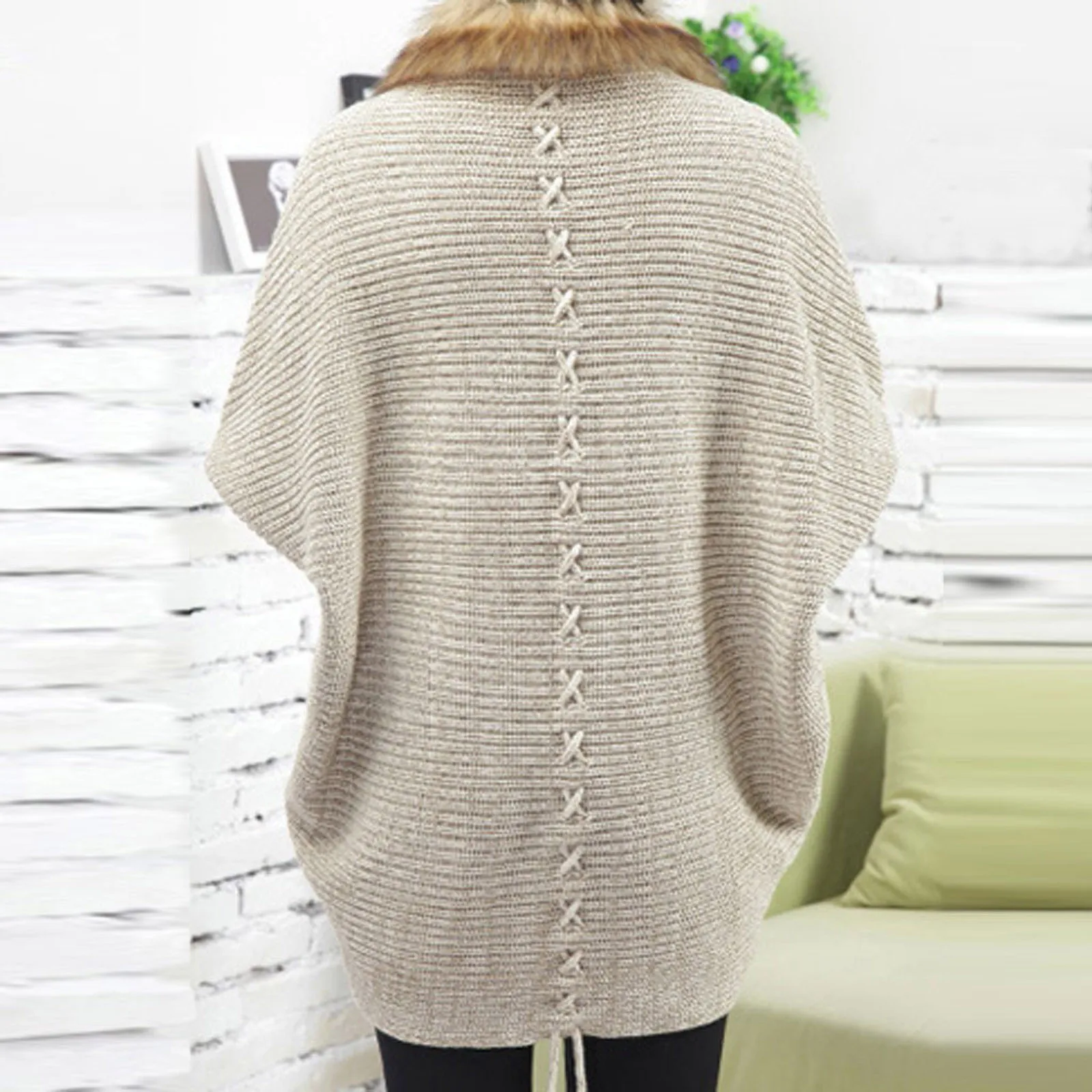 Cardigan Knitted Sweater Women winter warm Faux Fur Collar Coat Long Bat Sleeve fashion Loose Knit Cardigan Korean Femme Coat 2