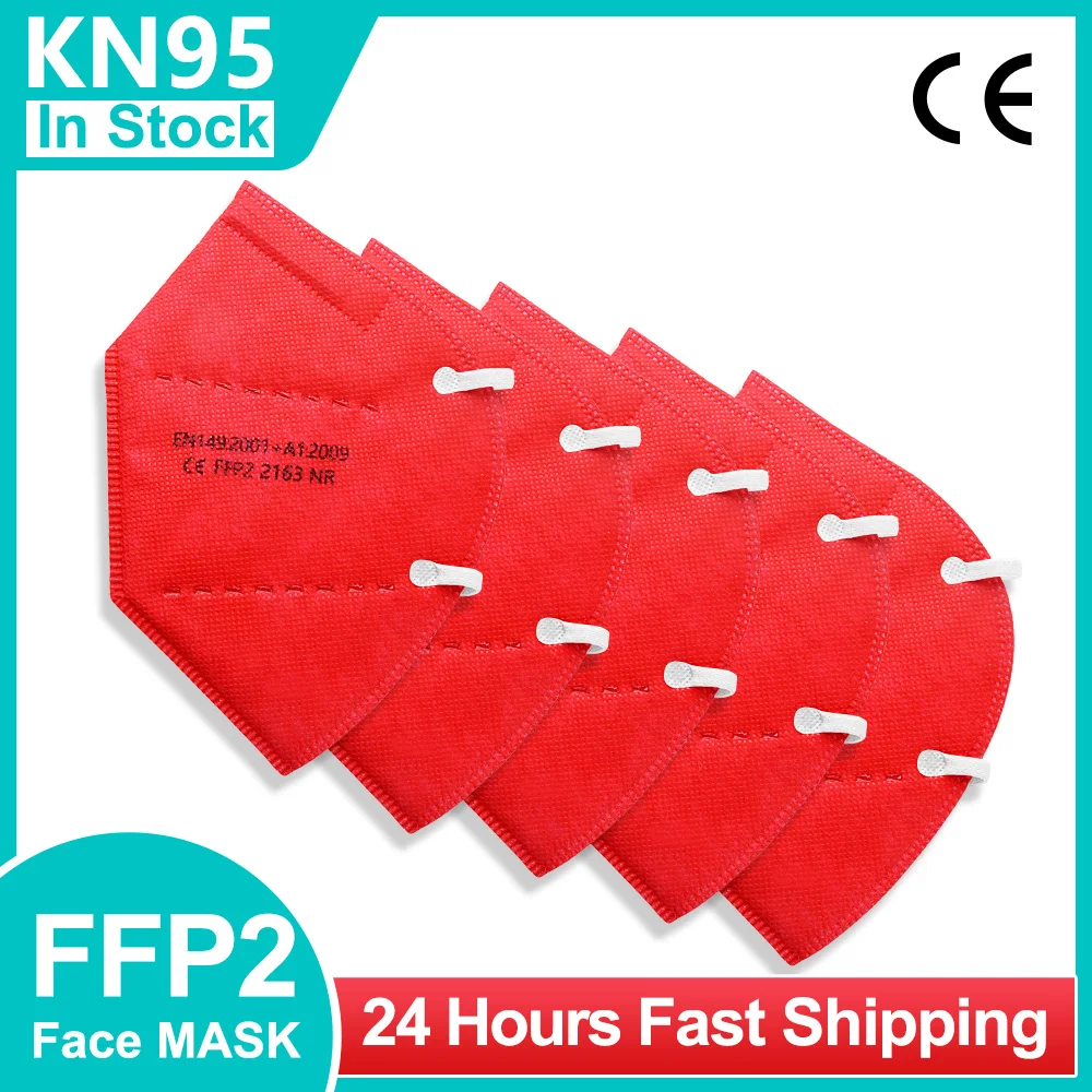 Красного цвета FFP2 маска 5-100 шт. KN95 Mascarillas уход за кожей лица респиратор FFP2mask 5 слоев