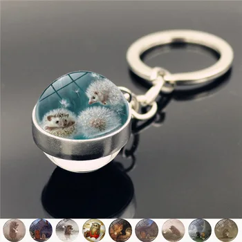 

Hedgehog In The Fog Keyring Keychain Charms Anime Jewelry Fashion Double Side Glass Ball Key Chain Holder for Men Women Gifts