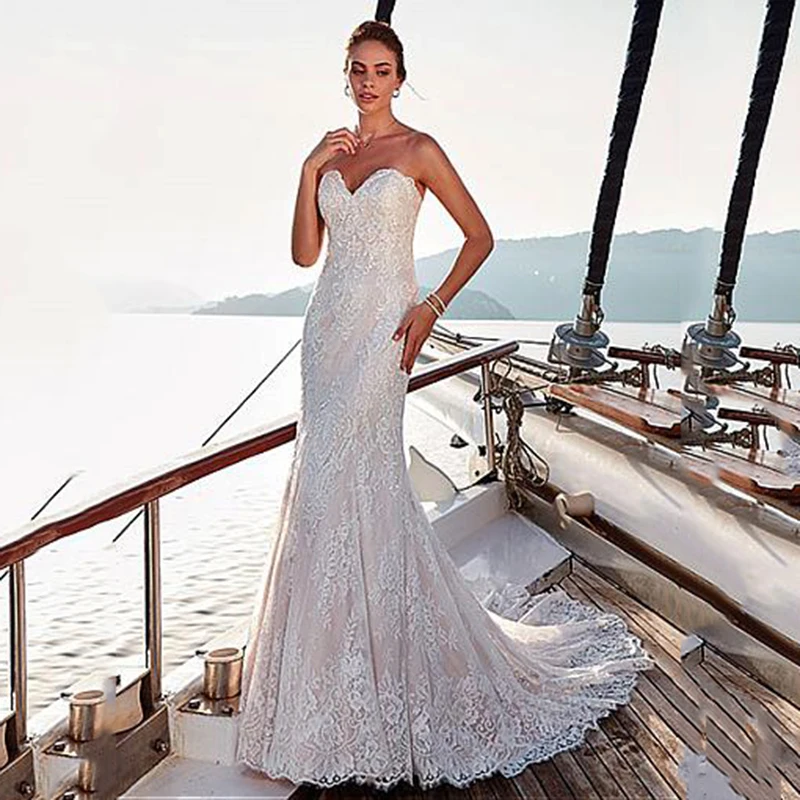 Сексуальное свадебное платье русалки со съемной юбкой 2 в 1, свадебное платье с кружевной аппликацией, свадебные платья для невесты
