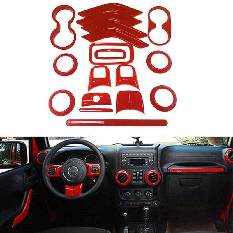 

18Pcs Full Set Interior Decoration Trim Kit Steering Wheel&Center Console Air Outlet Trim,Door Handle Cover Inner for Jeep Wrang