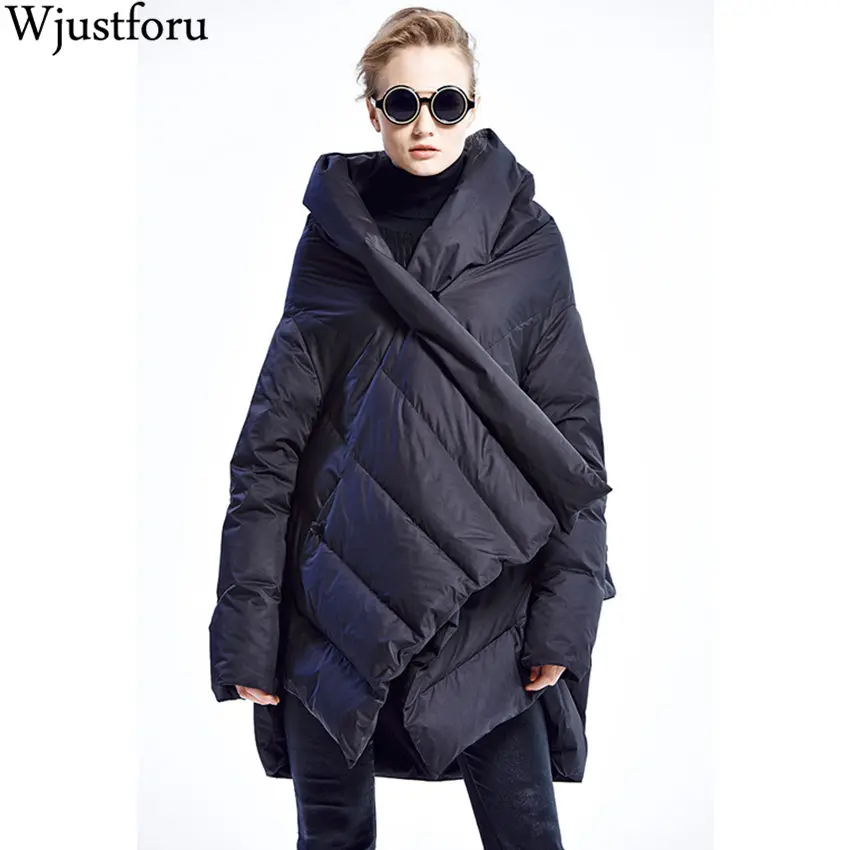 

Wjustforu A Loose 2019 Winter Long Down Jacket Women Warm Hooded Solid Color Female Down Coat Loose Oversized Womens Parka
