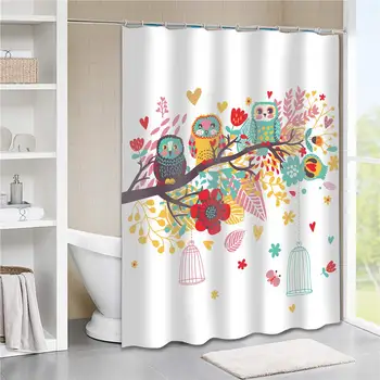 

Waterproof Pink Flamingo Fabric Shower Curtain Easy Care Fabric Print Shower Curtain