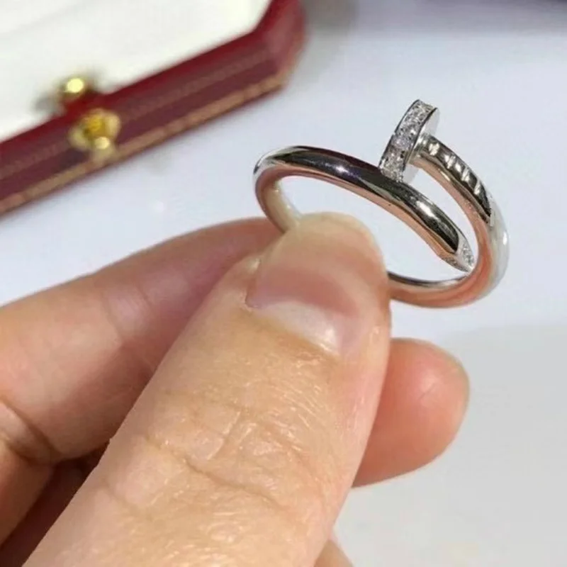 High Quality 925 Sterling Silver Simple Fashion Jewelry Zircon Nail-Shaped Open Ring For Women Namour Charm Gift All Seasons