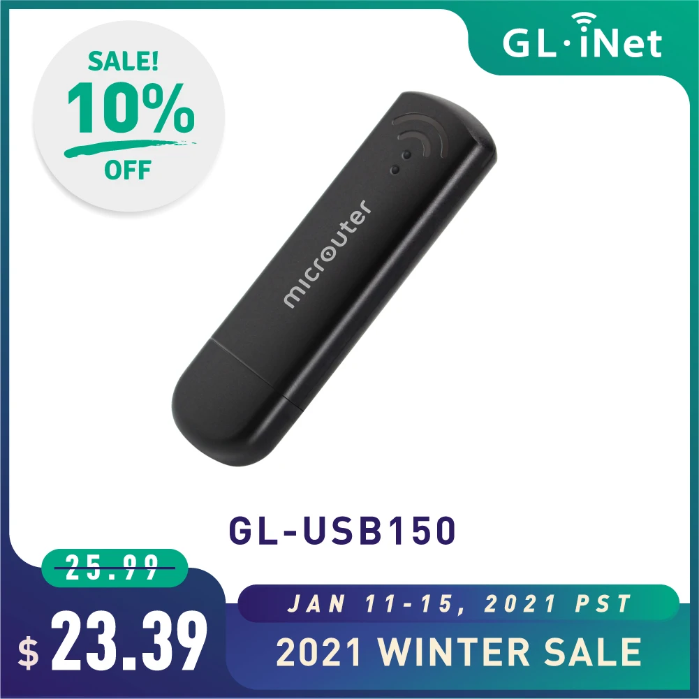 GL.iNet GL-USB150 Microuter, 150 Мбит/с высокая скорость, 64 МБ RAM, 16 Мб Nor Flash, OpenWrt предустановленный, openvpn-клиент GL.iNet GL-USB150 Microuter, 150 Мбит/с высокая скорость, 64 МБ RAM, 16 Мб Nor Flash, OpenWrt предустановленный, openvpn-клиент