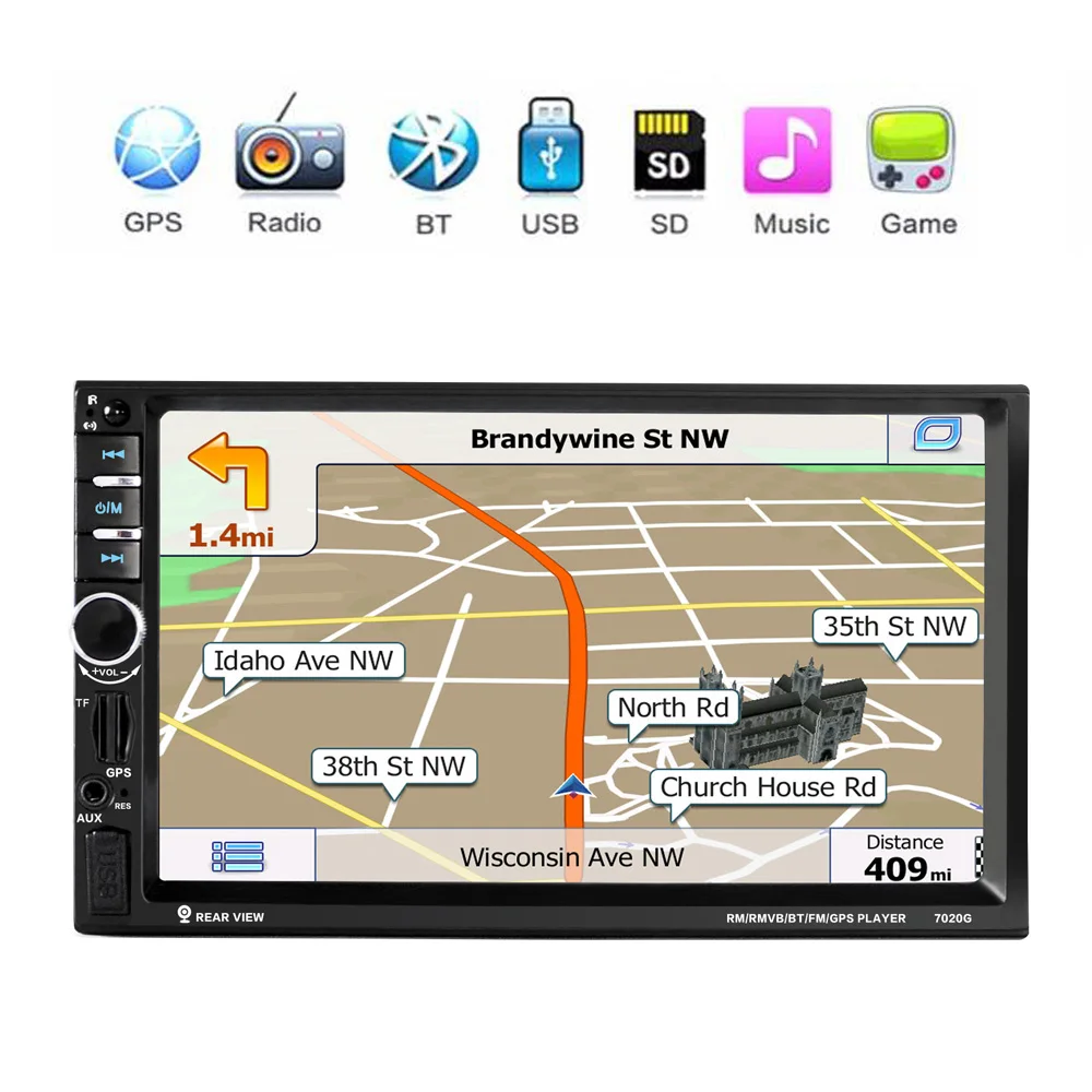 2 Din Автомобильный MP5 плеер 7021G 7 дюймов сенсорный экран 1080P gps навигация Bluetooth FM стерео аудио с камерой заднего вида