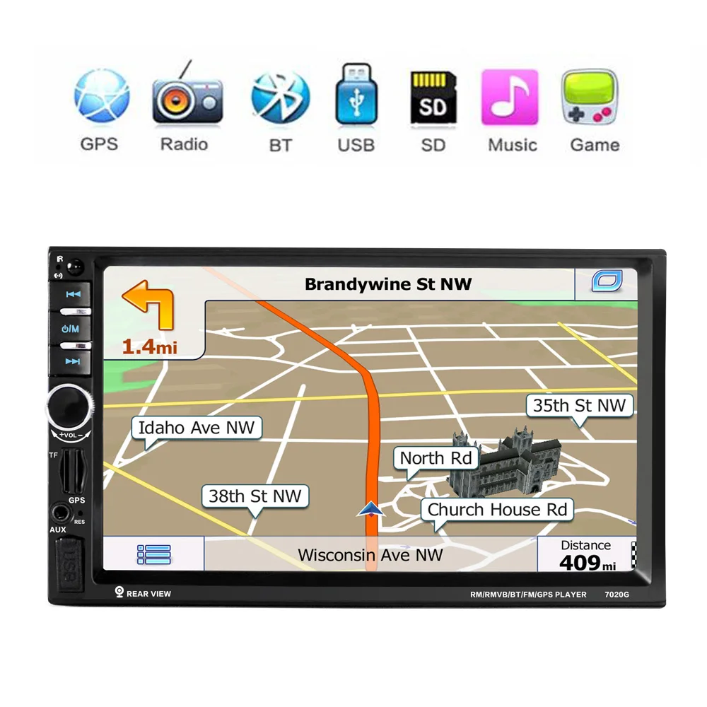2 Din Автомобильный MP5 плеер 7021 ГГц 7 дюймовый сенсорный экран 1080P GPS навигация Bluetooth