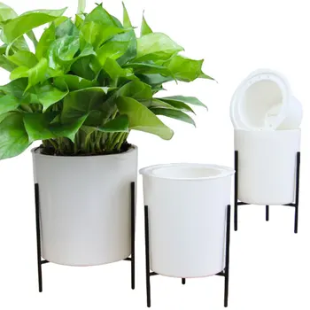 

Flowerpot Set Vase Indoor Decorative Green Planter Pot+ Iron Stand Balcony Home Nordic Style Fleshy Plants Flowerpot