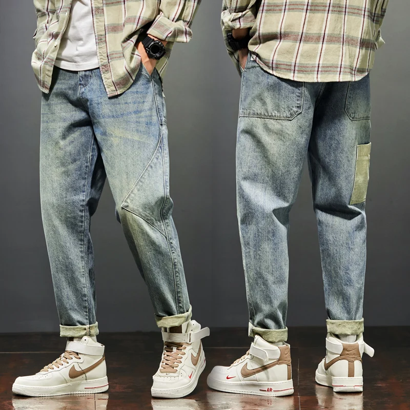 

KSTUN Jeans Men Loose Fit Retro Blue 2022 Autumn Wide Leg Pants Denim Trousers Korean Style Fashion Side Pocket Male Baggy Pants