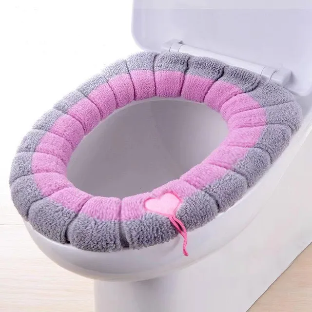 Winter Warm Toilet Seat Cover Mat Bathroom Toilet Pad Cushion with Handle Thicker Soft Washable Closestool Warmer Accessories pink