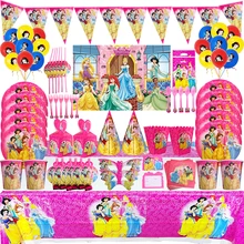 

Disney Princess Decoration Anniversaire Fille Disposable Tableware Girl Birthday Party Supplies Baby Shower Customize Background