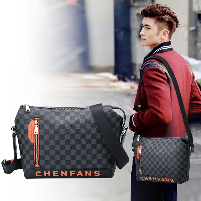 

KYYSLO European and American Fashion Men's Bag Casual Shoulder Messenger Bag Men's Checkerboard Pattern Large Capacity Bag