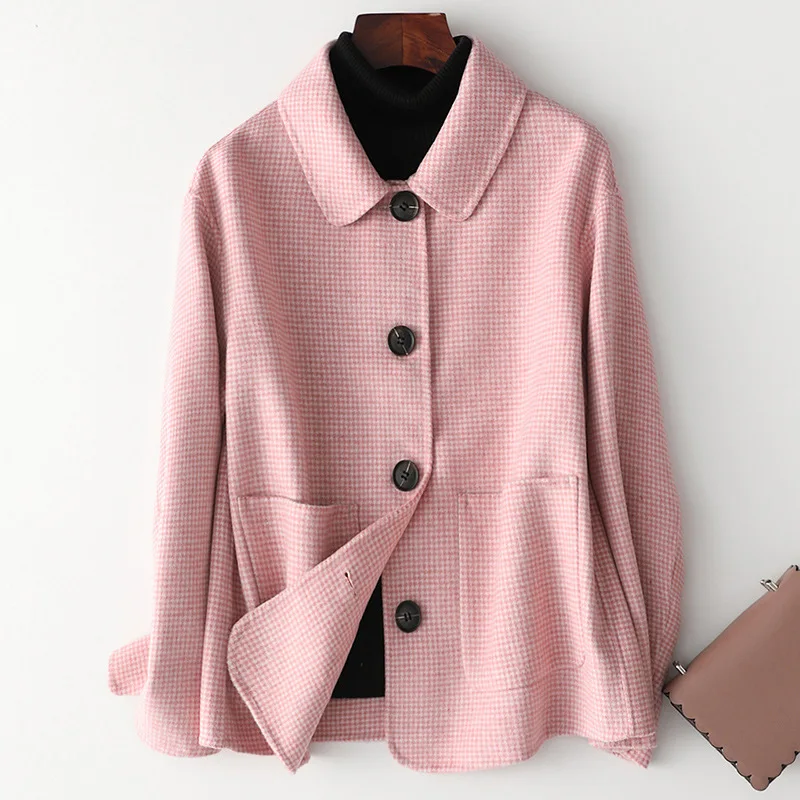 

Autumn Winter Coat Women 80% Wool Coat Female Long Jackets Spring Sided Woolen Clothes Pink Overcoat Abrigo 987003