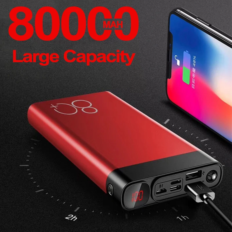 80000 мАч Power Bank Dual USB большой емкости портативная Быстрая зарядка быстрое зарядное