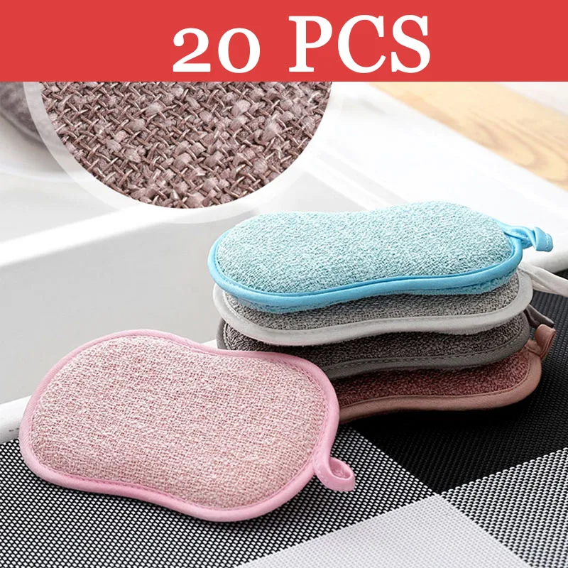 5/10/20PCS Double Sided Scrub Sponges for Dishes Microfiber Sponge for  Dishwashing Scouring Pad Dish Cloth Kitchen Cleaning Tool - AliExpress