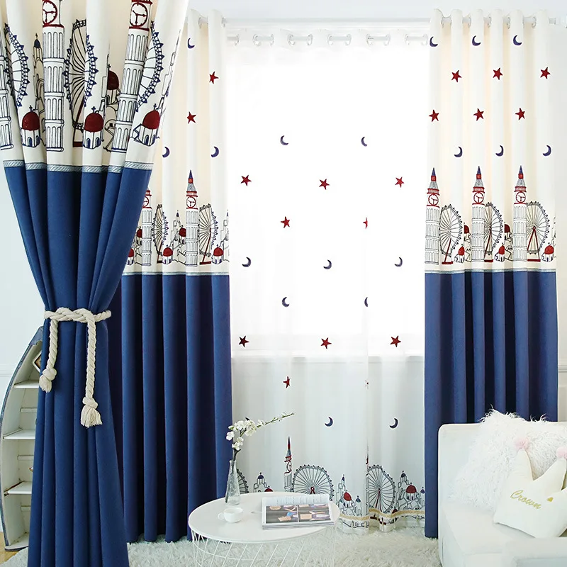 

Cartoon Castle Curtain for Children's Bedroom Stitching Embroidery Thickening and Shading Curtains for Living Dining Room