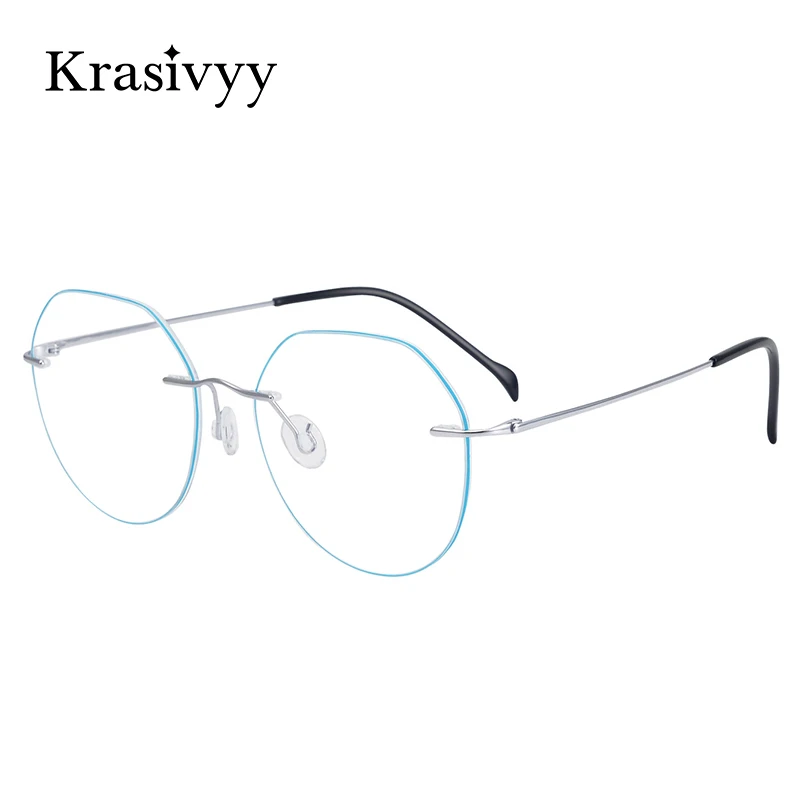 

Krasivyy Pure Titanium Rimless Glasses Frame Women Myopia Optical Eyeglasses for Men 2024 New Vintage Round Prescription Eyewear