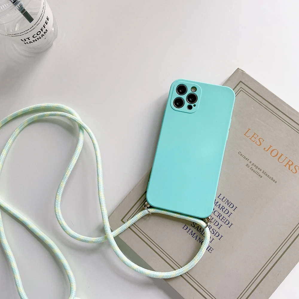 thumbnail image 1 of Funda de silicona líquida con cordón y correa para el cuello para iPhone 16, 15, 14, 13, 12 Mini, 11 Pro, X, XR, XS Max, 7, 8 Plus, 1 of 5