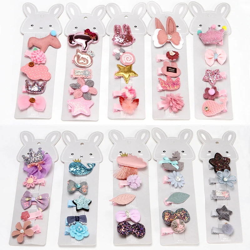 

Crown Animal Bows Barrette Accessories for Children 5PCS/Set New Cute Star Kids Girls Hair Clips Flower Princess Hairpin Flower
