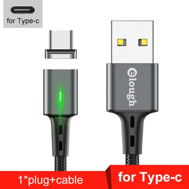 Elough Quick Magnetic Charger 3.0 4.0 Micro USB Cable for iPhone 8 POCO X3 Xiaomi Fast Magnetic Phone Charging Cord Type C Cable For Type C Gray