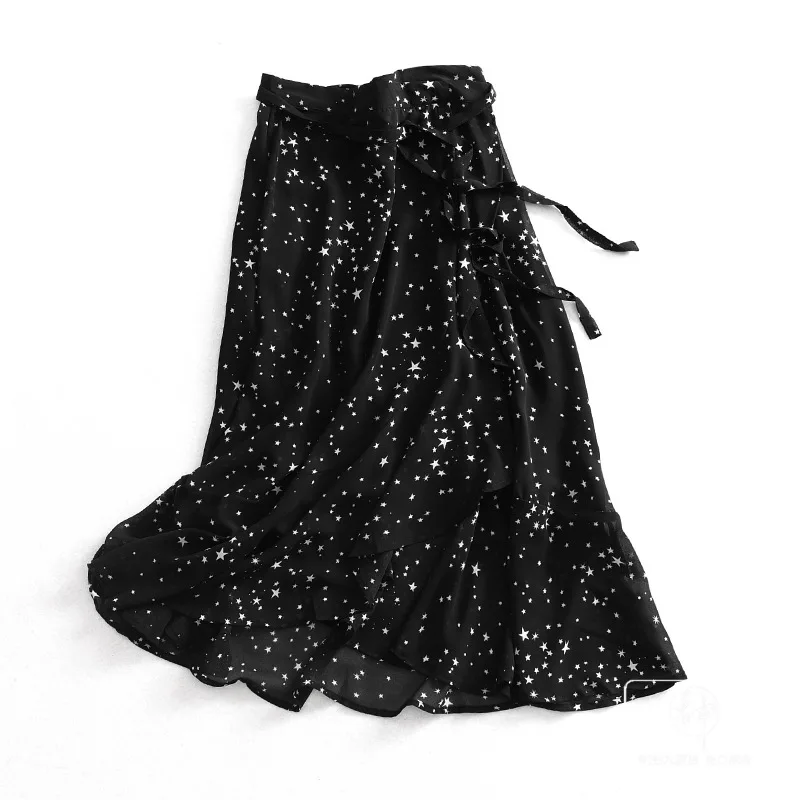

A Generation of Irregular Hem Star Printed Skirt over-the-Knee Long Skirts Entity