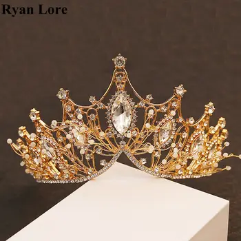 

Gold Luxury Crystal Wedding Bridal Gorgeous Tiaras And Crowns Headband Headpieces Pageant Hair Jewelry Royal Queen Tiaras