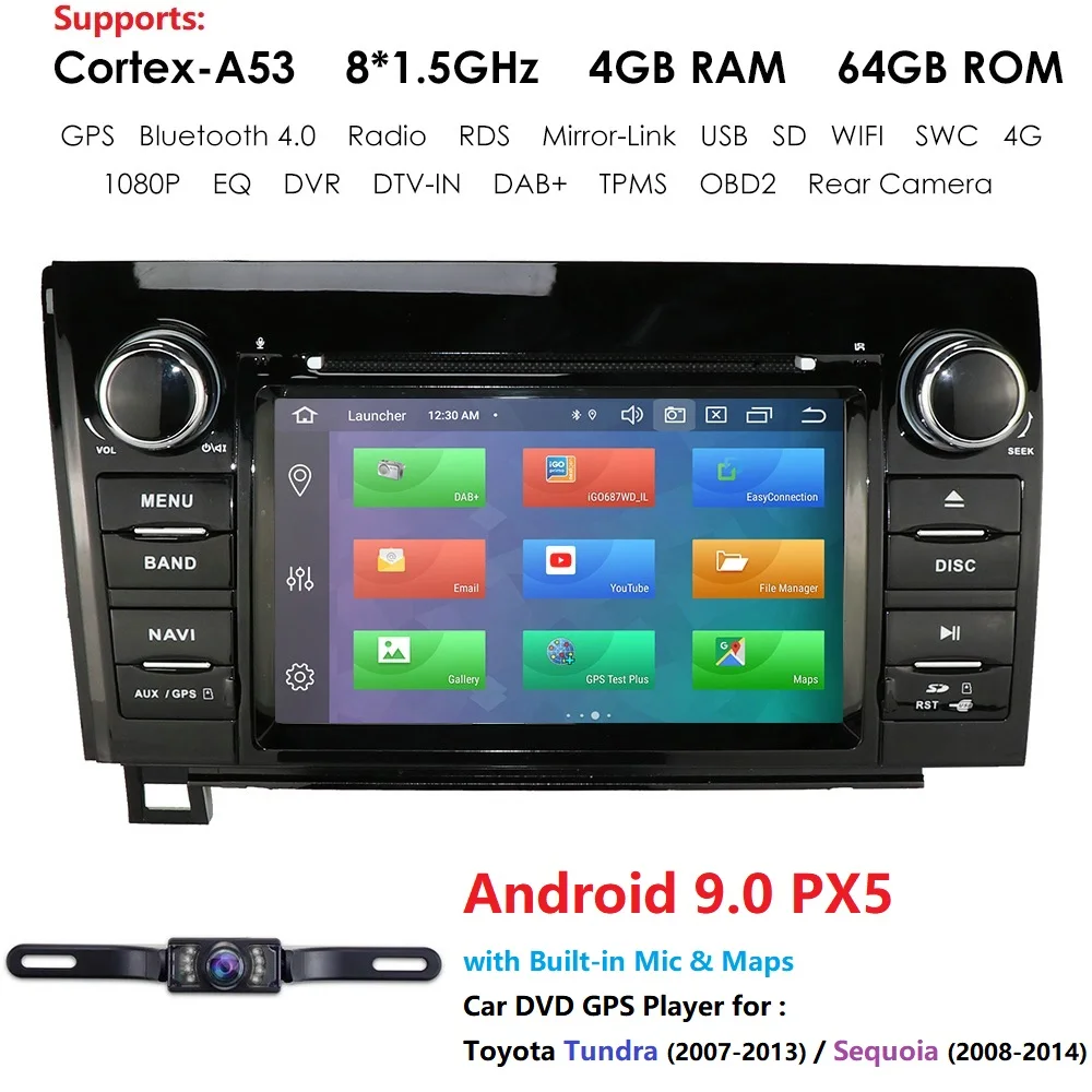 2 Din Android 9,0 8 Core автомобильный DVD gps плеер навигации радио стерео для Toyota Sequoia/Tundra Bluetooth WI-FI 4G OBD2