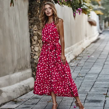 

Red Polka Dot Women Summer Beach Dresses for Women Bobo Fashion Maxi Long Dress Brand Short Sleeve Casual Loose Vintage Dresses