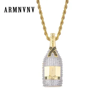 

ARMNVNV Wine Bottle Necklaces Full Cubic Zircon Iced Out Pendants Hip Hop Men Women Gold Color Vogue Jewelry For Rocker