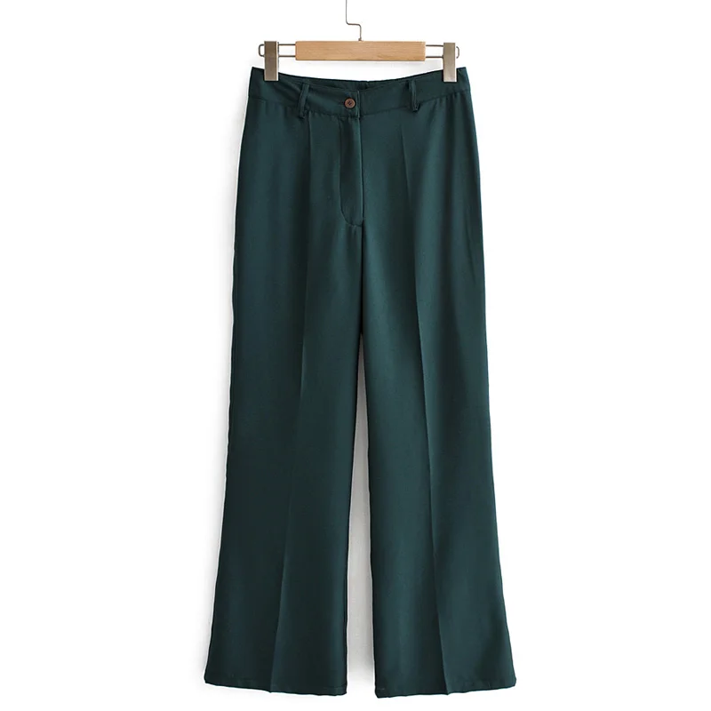 

Fandy Lokar Flare Pants Women Fashion Pockets Solid Trousers Women Elegant Zipper Buttons Loose Pants Female Ladies HAE