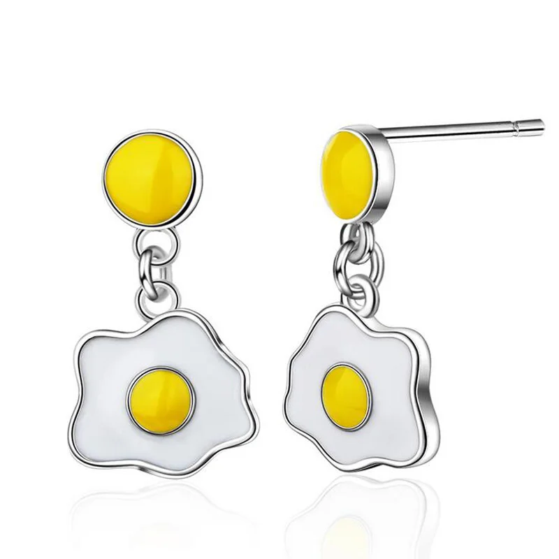 

Sunny you New Trendy 925 Sterling Silver White Enamel Cute Poached Egg Stud Earring For Girls Women Simple Gift Korea Jewelry