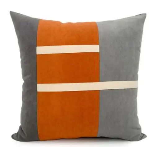 

Простые оранжевые серые геометрические замшевые Квадратные наволочки для дивана в гостиную мягкие украшения