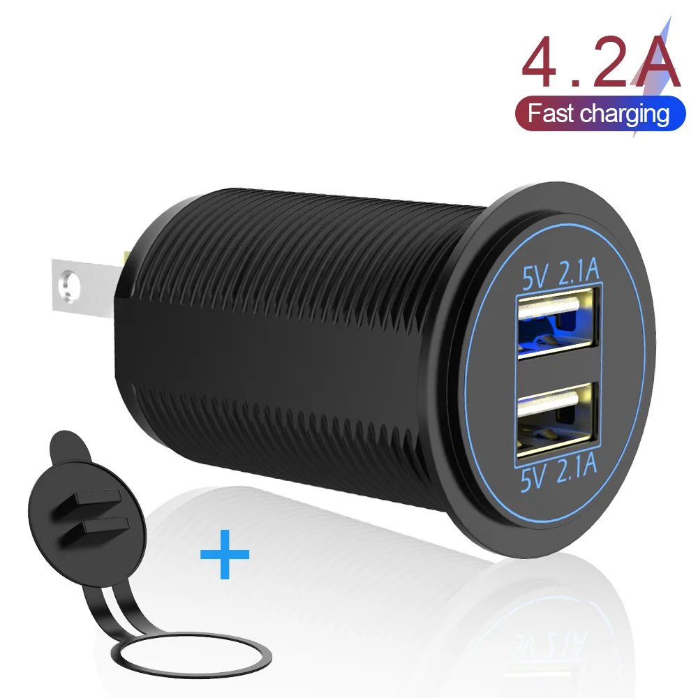 

Power Adapter 12-24V 2 Port USB Socket 5V 4.2A output Waterproof Dual USB Charger LED Blue Light