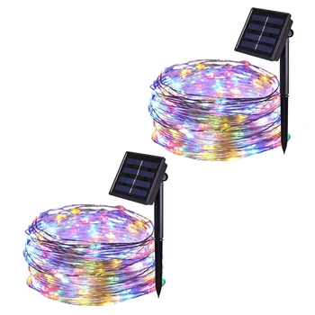 

2 Pack Solar String Lights 8 Modes 100 Led 32.8Ft Copper Wire Lights for Patio,Wedding,Party,Outdoor Decorative