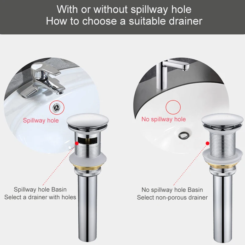 Bathroom Basin Sink Pop Up Drain with Round with without