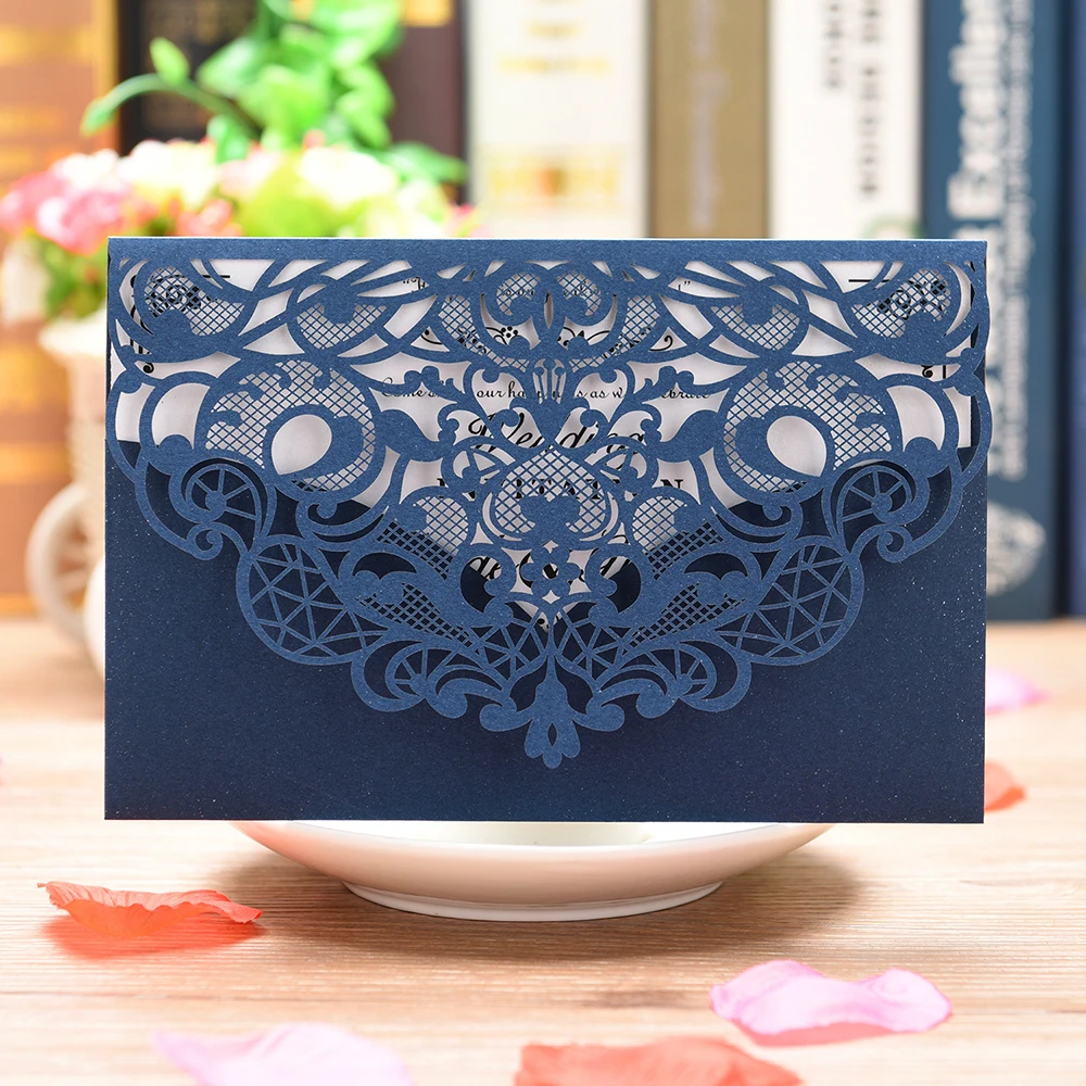  50pcs Three Colors Elegant Hollow Laser Cut Wedding Invitation Card Greeting Card Customize Busines - 4.00024E+12