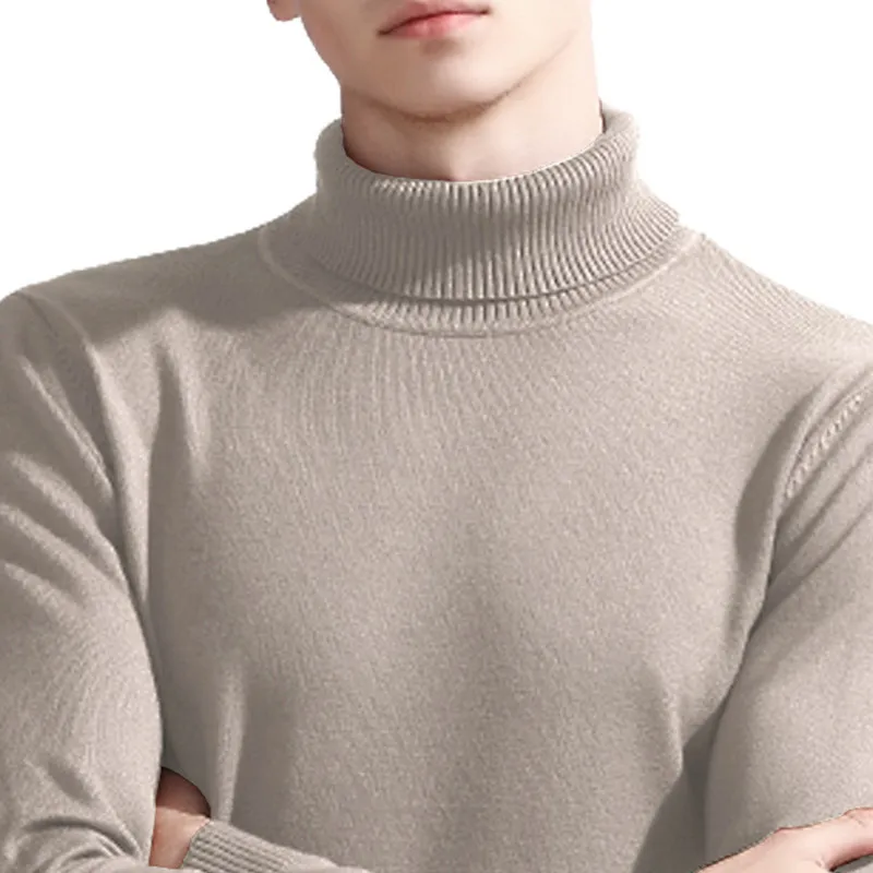 

2020 Winter Men's Turtleneck Sweaters Khaki Sexy Brand Knitted Pullovers Men Solid Color Casual Male Sweater Autumn Knitwear 4XL