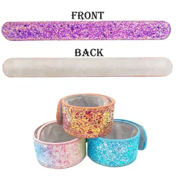 

6Pcs Colorful Sparkling Bracelets Charm Sequins Slap Wristband Strap Band Kids 63HE