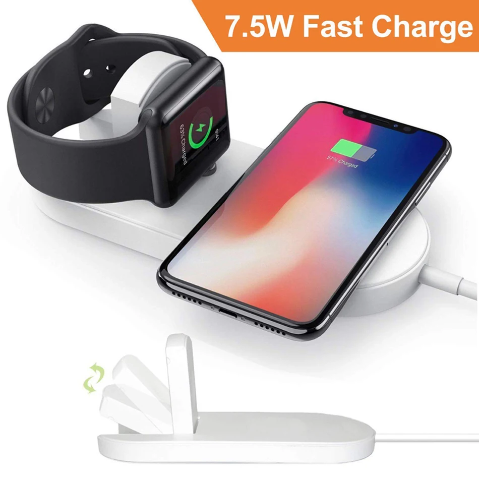 Qi Беспроводное зарядное устройство для iPhone X XS MAX XR 8 7 11 быстрая Беспроводная Полная нагрузка 2 в 1 Зарядная панель для Airpods Apple Watch 4 3 2