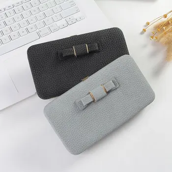 

Portable wallet Korean style matte bow long wallet multifunctional zipper fashion mobile phone bag large capacity wallet woman