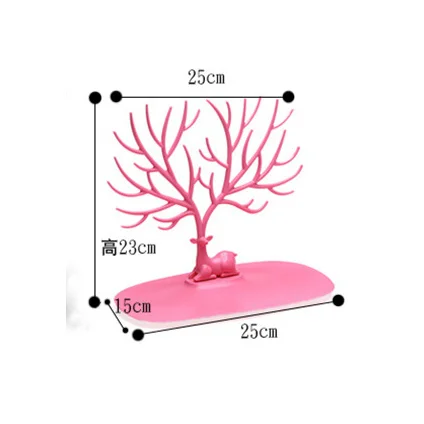 Пластиковая стойка для украшений с оленем, органайзер для макияжа, косметическая стойка с оленем и деревом, держатель для хранения сережек и ожерелий, Прямая поставка - Цвет: pink deer