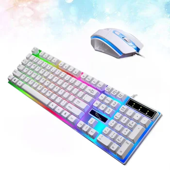 

Cool LED Backlit Usb Ergonomic Gaming Mechanical Keyboard Gamer Mouse Sets (White)